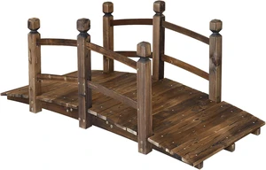 5FT Wooden Garden Bridge Arch Stained Decorative Footbridge with Double Safety Railings, for Pond, Lawn, Yard, Patio, Courtyard, Farm, Stream Creek 5FT Wooden Garden Bridge Arch Stained Decorative Footbridge with Double Safety Railings, for Pond, Lawn, Yard, Patio, Courtyard, Farm, Stream Creek