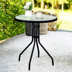 24" Black Outdoor Metal Round Bistro Side Table with Glass Top, Patio Coffee Table 24" Black Outdoor Metal Round Bistro Side Table with Glass Top, Patio Coffee Table