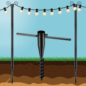 10 FT String Light Poles for Outside, 2 Pack Heavy Duty Metal Posts with Auger Ground Anchor, 1.5 inch Adjustable Garden Light Stands for Yard 10 FT String Light Poles for Outside, 2 Pack Heavy Duty Metal Posts with Auger Ground Anchor, 1.5 inch Adjustable Garden Light Stands for Yard