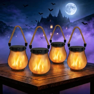 4 Pack Waterproof Solar Lanterns Outdoor Hanging Flame Halloween Lights 4 Pack Waterproof Solar Lanterns Outdoor Hanging Flame Halloween Lights
