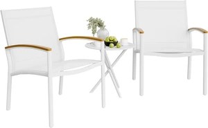3-Piece Patio Bistro Set Outdoor Textilene Conversation Chairs with Table for Lawn, Garden, Balcony (White) 3-Piece Patio Bistro Set Outdoor Textilene Conversation Chairs with Table for Lawn, Garden, Balcony (White)