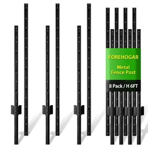 8-Pack 6 ft Black Metal Fence Posts Splicing T Posts for Wire Fencing 8-Pack 6 ft Black Metal Fence Posts Splicing T Posts for Wire Fencing