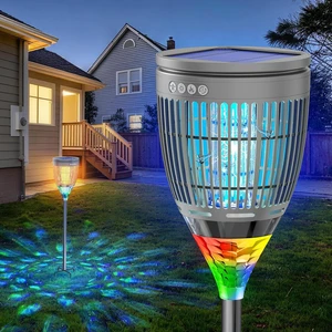 Outdoor Solar Bug Zapper Mosquito Zapper with Flame Light & RGB Projector Outdoor Solar Bug Zapper Mosquito Zapper with Flame Light & RGB Projector