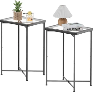 Set of 2 Black Small Side Tables with Glass Top & Metal Frame Mini End Table for Living Room, Bedroom, Patio, Small Space Set of 2 Black Small Side Tables with Glass Top & Metal Frame Mini End Table for Living Room, Bedroom, Patio, Small Space