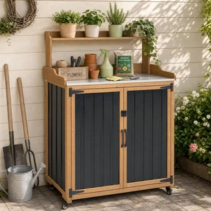 Potting Bench with Wheels & Storage Mobile Outdoor Garden Cabinet Potting Bench with Wheels & Storage Mobile Outdoor Garden Cabinet