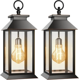 2 Pack Hanging Glass Solar Lanterns Outdoor Waterproof, Dual Power Solar & 2*AA Battery, for Porch, Patio, Yard, Indoor Table or Mantel 2 Pack Hanging Glass Solar Lanterns Outdoor Waterproof, Dual Power Solar & 2*AA Battery, for Porch, Patio, Yard, Indoor Table or Mantel