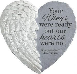 Personalized Memorial Garden Stone Sympathy, Condolences, 3D Wings of Love, Durable Resin Indoor/Outdoor Personalized Memorial Garden Stone Sympathy, Condolences, 3D Wings of Love, Durable Resin Indoor/Outdoor