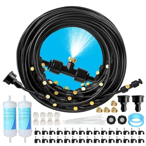 100FT Outdoor Patio Misting Cooling System 100FT (30M) Line + 32 Brass Mist Nozzles for Garden, Greenhouse, Trampoline, Waterpark 100FT Outdoor Patio Misting Cooling System 100FT (30M) Line + 32 Brass Mist Nozzles for Garden, Greenhouse, Trampoline, Waterpark