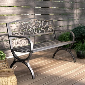 50 Inch Cast Iron Steel Frame Outdoor Garden Bench, Bronze 50 Inch Cast Iron Steel Frame Outdoor Garden Bench, Bronze