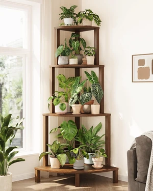 4-Tier Corner Wood Plant Shelf Indoor Plant Stand Rack 4-Tier Corner Wood Plant Shelf Indoor Plant Stand Rack