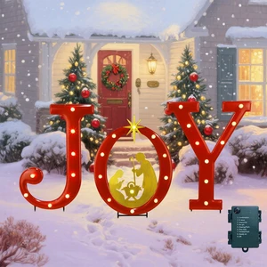 15" Lighted Joy Letter Nativity Scene Outdoor Decor Xmas Metal Religious Yard Set with Stake, Battery Powered for Home, Garden, Patio, Lawn 15" Lighted Joy Letter Nativity Scene Outdoor Decor Xmas Metal Religious Yard Set with Stake, Battery Powered for Home, Garden, Patio, Lawn