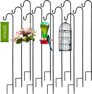 12 Pcs 47.24 Inch Adjustable Metal Shepherds Hook Garden Stakes 12 Pcs 47.24 Inch Adjustable Metal Shepherds Hook Garden Stakes