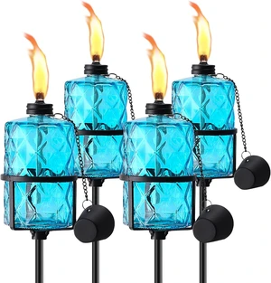 4 Pack Blue Glass Citronella Torches for Outside Garden 4 Pack Blue Glass Citronella Torches for Outside Garden