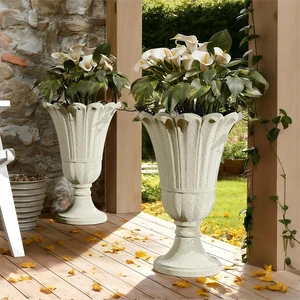 24" Tall Beige Urn Planters with Pedestal for Outdoor Plants 24" Tall Beige Urn Planters with Pedestal for Outdoor Plants