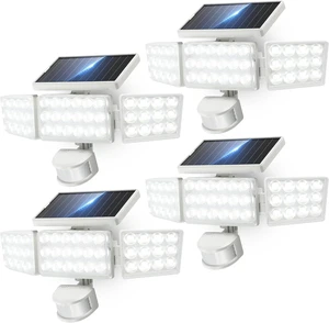 3500LM Solar Flood Lights Outdoor 168 LED 3-Head 300° Motion Sensor Security Lights, IP65 Waterproof, 3 Modes, 4 Pack (White) 3500LM Solar Flood Lights Outdoor 168 LED 3-Head 300° Motion Sensor Security Lights, IP65 Waterproof, 3 Modes, 4 Pack (White)