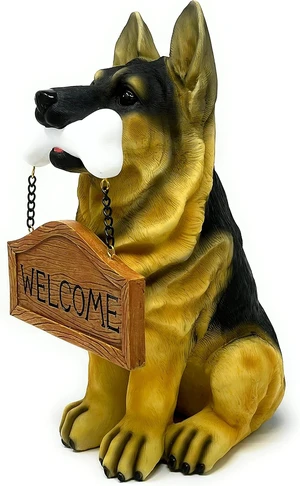 12" H German Shepherd Puppy Resin Statue with Reversible Welcome & Go Away Sign, Garden Decor 12" H German Shepherd Puppy Resin Statue with Reversible Welcome & Go Away Sign, Garden Decor
