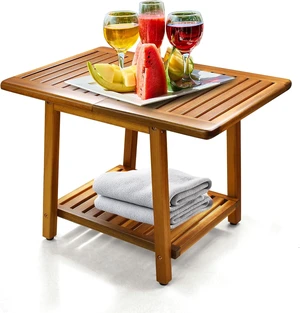 24 Inch Acacia Outdoor Side Table 2-Tier Weather Resistant Sturdy Patio End Table for Patio, Pool, Porch, Teak Finish (Large) 24 Inch Acacia Outdoor Side Table 2-Tier Weather Resistant Sturdy Patio End Table for Patio, Pool, Porch, Teak Finish (Large)