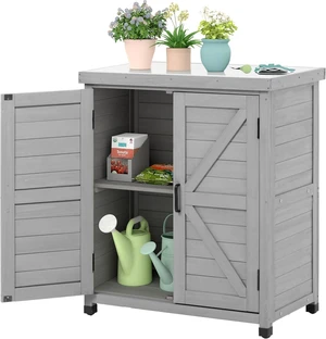 Outdoor Storage Cabinet & Potting Bench Table with Metal Top Wooden Garden Workstation (Classic Grey, 36x31x17in) Outdoor Storage Cabinet & Potting Bench Table with Metal Top Wooden Garden Workstation (Classic Grey, 36x31x17in)