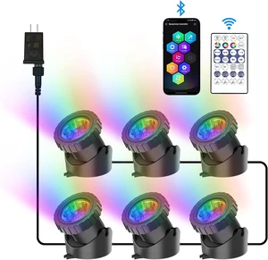 RGB Underwater Pond Lights Super Bright Submersible LED Fountain Spotlights, Bluetooth APP Control, IP68 Waterproof for Fish Tank, Garden, Yard, Pool (Set of 6) RGB Underwater Pond Lights Super Bright Submersible LED Fountain Spotlights, Bluetooth APP Control, IP68 Waterproof for Fish Tank, Garden, Yard, Pool (Set of 6)