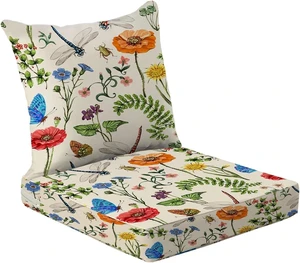 24x22 4" Thick Outdoor Patio Chair Cushions, Garden Flower 24x22 4" Thick Outdoor Patio Chair Cushions, Garden Flower