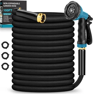 100FT Non-Expanding Lightweight Flexible Garden HoseBlack 100FT Non-Expanding Lightweight Flexible Garden HoseBlack