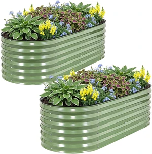 2 Pack 4-in-1 Modular 5x2x1.4ft Raised Garden Bed, Olive Green 2 Pack 4-in-1 Modular 5x2x1.4ft Raised Garden Bed, Olive Green