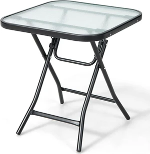 18" Square Patio Bistro Table with Glass Top & Rustproof Frame Folding Coffee Table for Patio, Balcony, Backyard, Poolside (Black) 18" Square Patio Bistro Table with Glass Top & Rustproof Frame Folding Coffee Table for Patio, Balcony, Backyard, Poolside (Black)