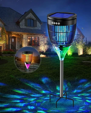 Outdoor Solar Bug Zapper Mosquito Zapper with Flame & Projector Light Outdoor Solar Bug Zapper Mosquito Zapper with Flame & Projector Light