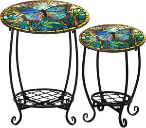 2 Small Outdoor Side Tables, 12" & 16" Butterfly Patio End Table 2 Small Outdoor Side Tables, 12" & 16" Butterfly Patio End Table