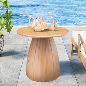 Round Metal Small Patio Table Wood Color Outdoor Accent End Table, Weather Resistant, No Assembly, for Garden, Pool, Yard, Balcony, Living Room, Deck Round Metal Small Patio Table Wood Color Outdoor Accent End Table, Weather Resistant, No Assembly, for Garden, Pool, Yard, Balcony, Living Room, Deck