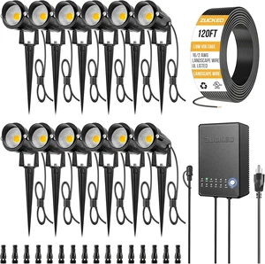 All-in-One Low Voltage Landscape Lighting Kit 5W 3000K LED Spotlights with Transformer, 120FT Wire & Connectors, Waterproof for Yard, Garden, House, 12Pack All-in-One Low Voltage Landscape Lighting Kit 5W 3000K LED Spotlights with Transformer, 120FT Wire & Connectors, Waterproof for Yard, Garden, House, 12Pack