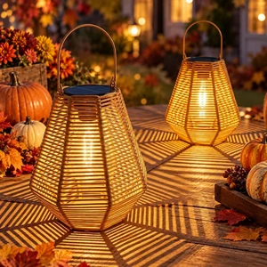 2 Pack Rattan Solar Lanterns Outdoor Hanging & Table Decor Lights 2 Pack Rattan Solar Lanterns Outdoor Hanging & Table Decor Lights