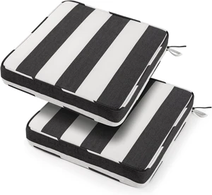 18x18x3 Inch Outdoor Square Corner Chair Cushions with Ties, Set of 2 Water & Fade Resistant Thick Pads for Garden, Patio, Dining, Porch Furniture, Black Ivory Striped 18x18x3 Inch Outdoor Square Corner Chair Cushions with Ties, Set of 2 Water & Fade Resistant Thick Pads for Garden, Patio, Dining, Porch Furniture, Black Ivory Striped