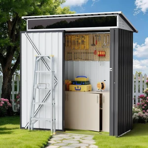 5x3 FT Outdoor Storage Shed with Window Waterproof Metal Garden Shed with Lockable Door, Weather Resistant Tool Storage for Backyard, Steel Gray 5x3 FT Outdoor Storage Shed with Window Waterproof Metal Garden Shed with Lockable Door, Weather Resistant Tool Storage for Backyard, Steel Gray