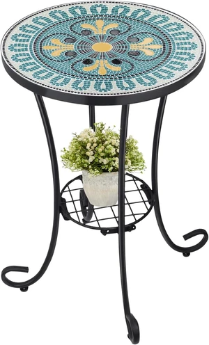 14" Mosaic Outdoor Side Table Round Patio Accent Coffee Table 14" Mosaic Outdoor Side Table Round Patio Accent Coffee Table