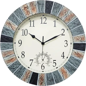 Brown Waterproof Outdoor Patio Clock with Thermometer Combo Brown Waterproof Outdoor Patio Clock with Thermometer Combo
