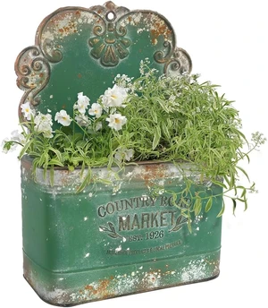 Rustic Metal Wall Planter Outdoor Hanging Wall Mount Planter for Farmhouse Garden Decor (Green) Rustic Metal Wall Planter Outdoor Hanging Wall Mount Planter for Farmhouse Garden Decor (Green)