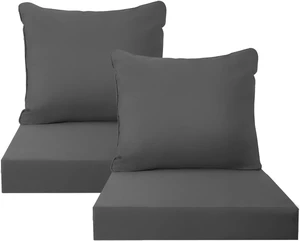 24" x 24" x 3.5" Outdoor Seat Cushion Set of 2 Water & Fade Resistant Patio Cushions with Removable Cover & Ties, Thick Deep Seating for Sofa, Couch, Grey 24" x 24" x 3.5" Outdoor Seat Cushion Set of 2 Water & Fade Resistant Patio Cushions with Removable Cover & Ties, Thick Deep Seating for Sofa, Couch, Grey
