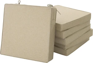 24 x 24 Inch Outdoor Chair Cushions Set of 6 Water & Fade Resistant Square Seat Pads with Ties, Removable Cover, Non-Slip Bottom, Natural 24 x 24 Inch Outdoor Chair Cushions Set of 6 Water & Fade Resistant Square Seat Pads with Ties, Removable Cover, Non-Slip Bottom, Natural