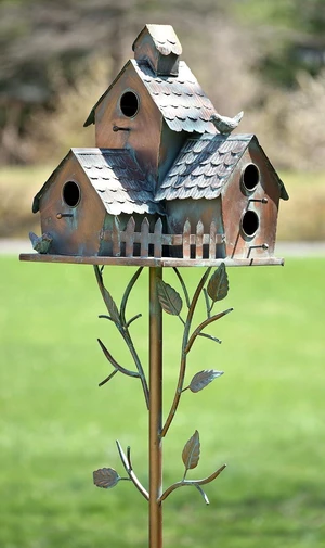 Large Copper Multi-Birdhouse Stakes, Room for 4 Bird Families Each (Houses Facing Multiple Directions) Large Copper Multi-Birdhouse Stakes, Room for 4 Bird Families Each (Houses Facing Multiple Directions)