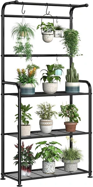 Black Metal Plant Stands with Hooks Tall Indoor Outdoor Shelves for Hanging Planters Black Metal Plant Stands with Hooks Tall Indoor Outdoor Shelves for Hanging Planters