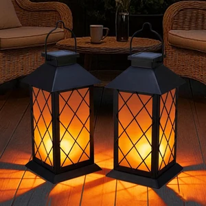2 Pack 13" Metal & Glass Solar Lanterns Outdoor Waterproof IP46 Cross Pattern Hanging Lights for Patio, Table, Yard, Porch, Garden Decor 2 Pack 13" Metal & Glass Solar Lanterns Outdoor Waterproof IP46 Cross Pattern Hanging Lights for Patio, Table, Yard, Porch, Garden Decor