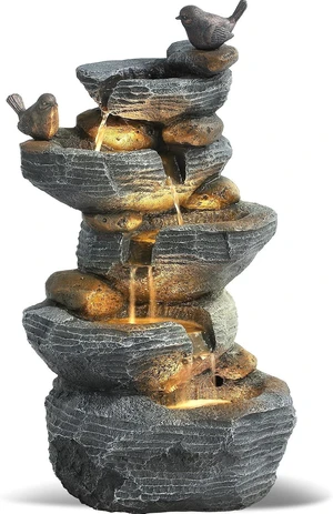 5-Tier Cascading Rock Water Fountain Outdoor Waterfall with 4 LED Lights, Natural Stone Look for Garden, Patio, Yard, Deck 5-Tier Cascading Rock Water Fountain Outdoor Waterfall with 4 LED Lights, Natural Stone Look for Garden, Patio, Yard, Deck