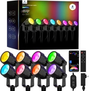 RGBW Landscape Spotlights with APP Control, 8 Pack RGBW Landscape Spotlights with APP Control, 8 Pack