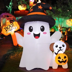 5 FT Halloween Inflatable Ghost & Puppy Blow-Up Outdoor Decoration with Hand-Held Light & Built-in LEDs for Garden, Lawn & Party Decor 5 FT Halloween Inflatable Ghost & Puppy Blow-Up Outdoor Decoration with Hand-Held Light & Built-in LEDs for Garden, Lawn & Party Decor