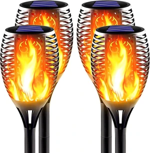 4 Pack Large Solar Torch Lights with Flickering Flame 4 Pack Large Solar Torch Lights with Flickering Flame