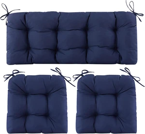 3 Piece Waterproof Wicker Patio Cushion Set 1 Loveseat & 2 U-Shaped Tufted Outdoor Cushions, 44"x19"x5", Navy Blue 3 Piece Waterproof Wicker Patio Cushion Set 1 Loveseat & 2 U-Shaped Tufted Outdoor Cushions, 44"x19"x5", Navy Blue