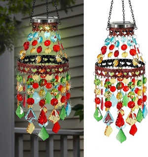 2 Tier Hanging Solar Lantern Outdoor Acrylic Crystal Wind Chime Chandelier 2 Tier Hanging Solar Lantern Outdoor Acrylic Crystal Wind Chime Chandelier