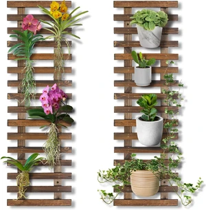 2 Pcs Wooden Wall Planters, 11.4"W x 35.43"H Hanging Wall-Mounted Plant Holder & Trellis for Indoor/Outdoor Plants, Orchids, Succulents & Air Plants 2 Pcs Wooden Wall Planters, 11.4"W x 35.43"H Hanging Wall-Mounted Plant Holder & Trellis for Indoor/Outdoor Plants, Orchids, Succulents & Air Plants