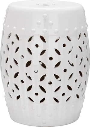 17.5" White Outdoor Lattice Coin Ceramic Garden Stool, ACS4510A 17.5" White Outdoor Lattice Coin Ceramic Garden Stool, ACS4510A